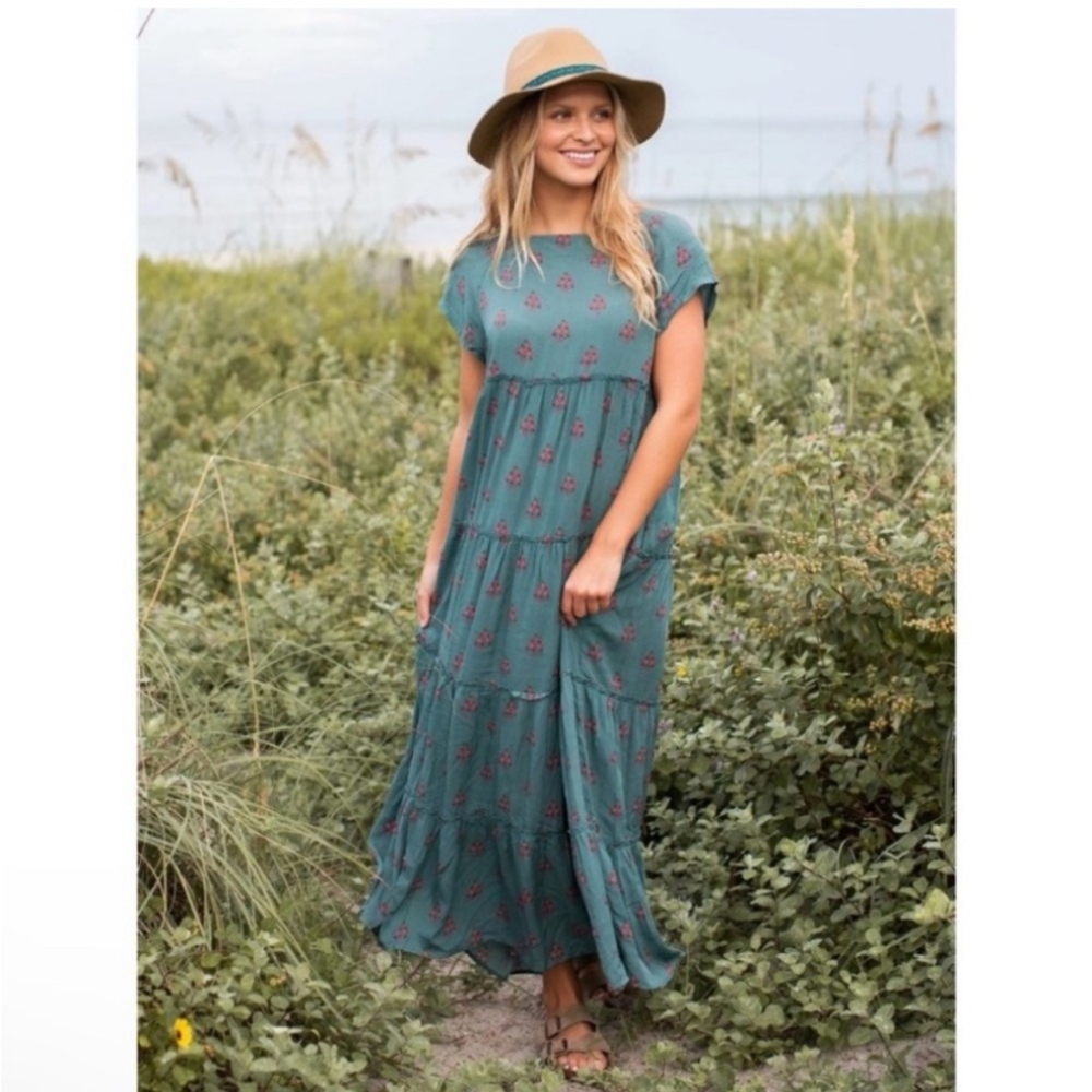 NATURAL LIFE Teal Maxi Dress with Red Accents